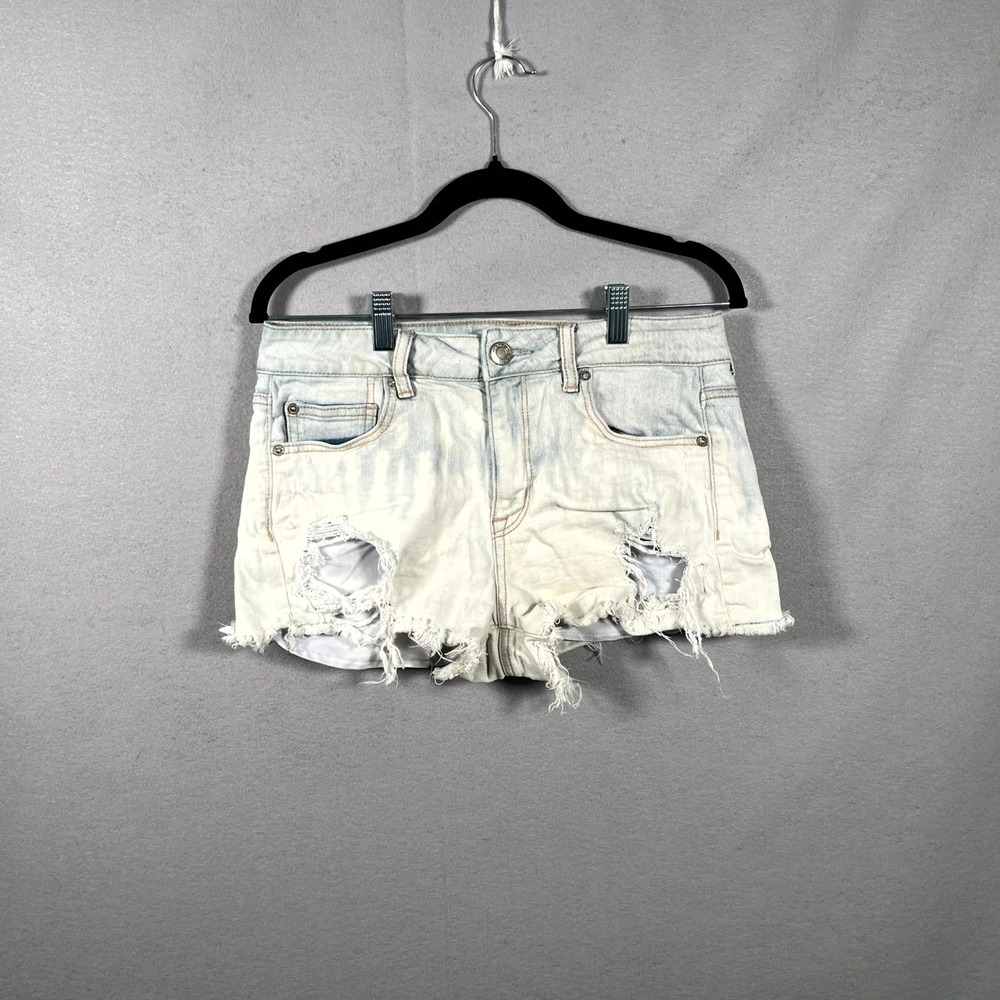 American Eagle Outfitters Mom Shorts Womens 32W Blue Denim Stretch Distressed